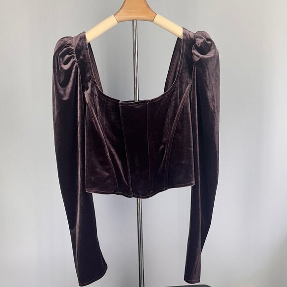 NWOT ASTR the Label Deep Purple Velvet Long Sleeve Top | Women's M - Picture 1 of 6